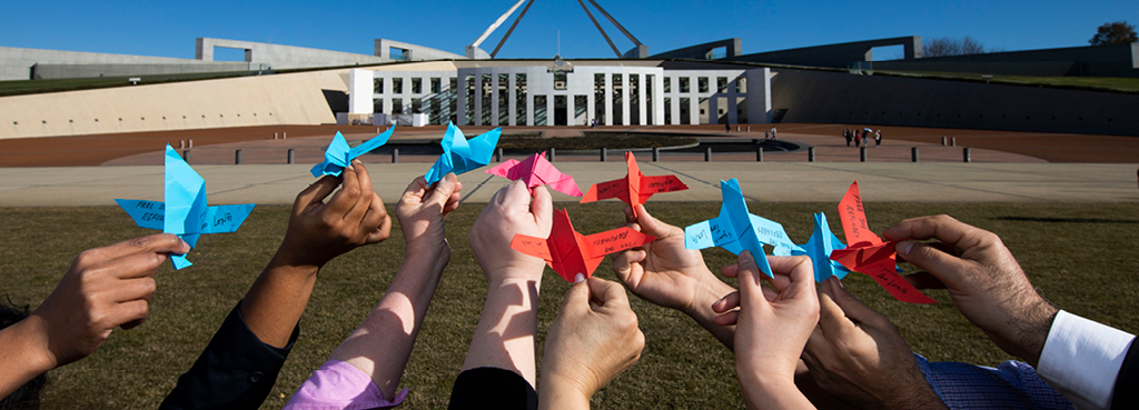 Freedom birds in front of parliament