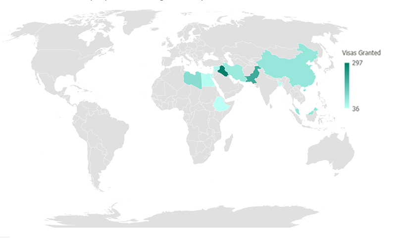 Map of asylum granted by country of citizenship